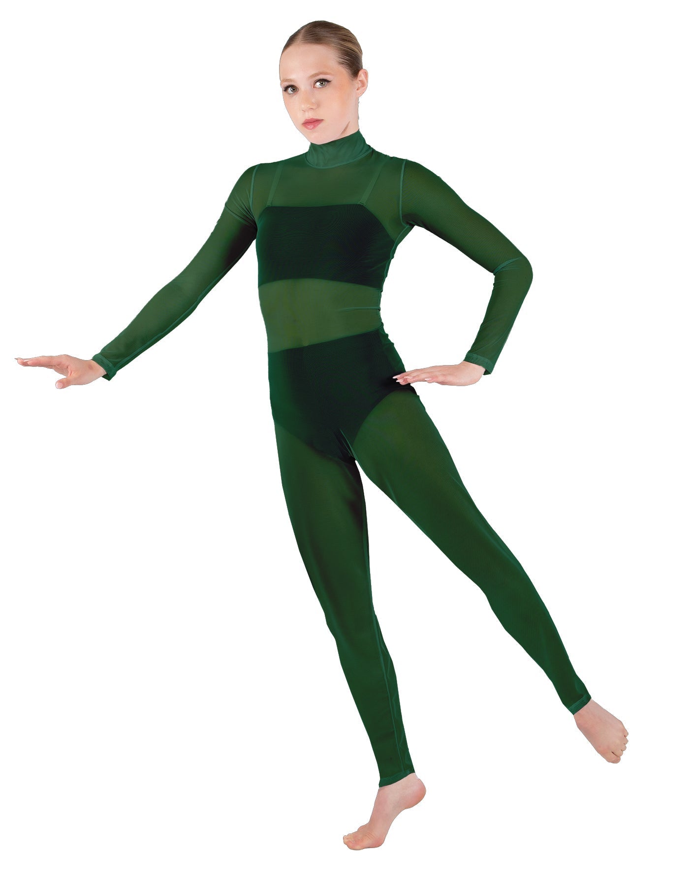 Solid Lycra LS Tneck Open Back Unitard with Bandeau and Panty