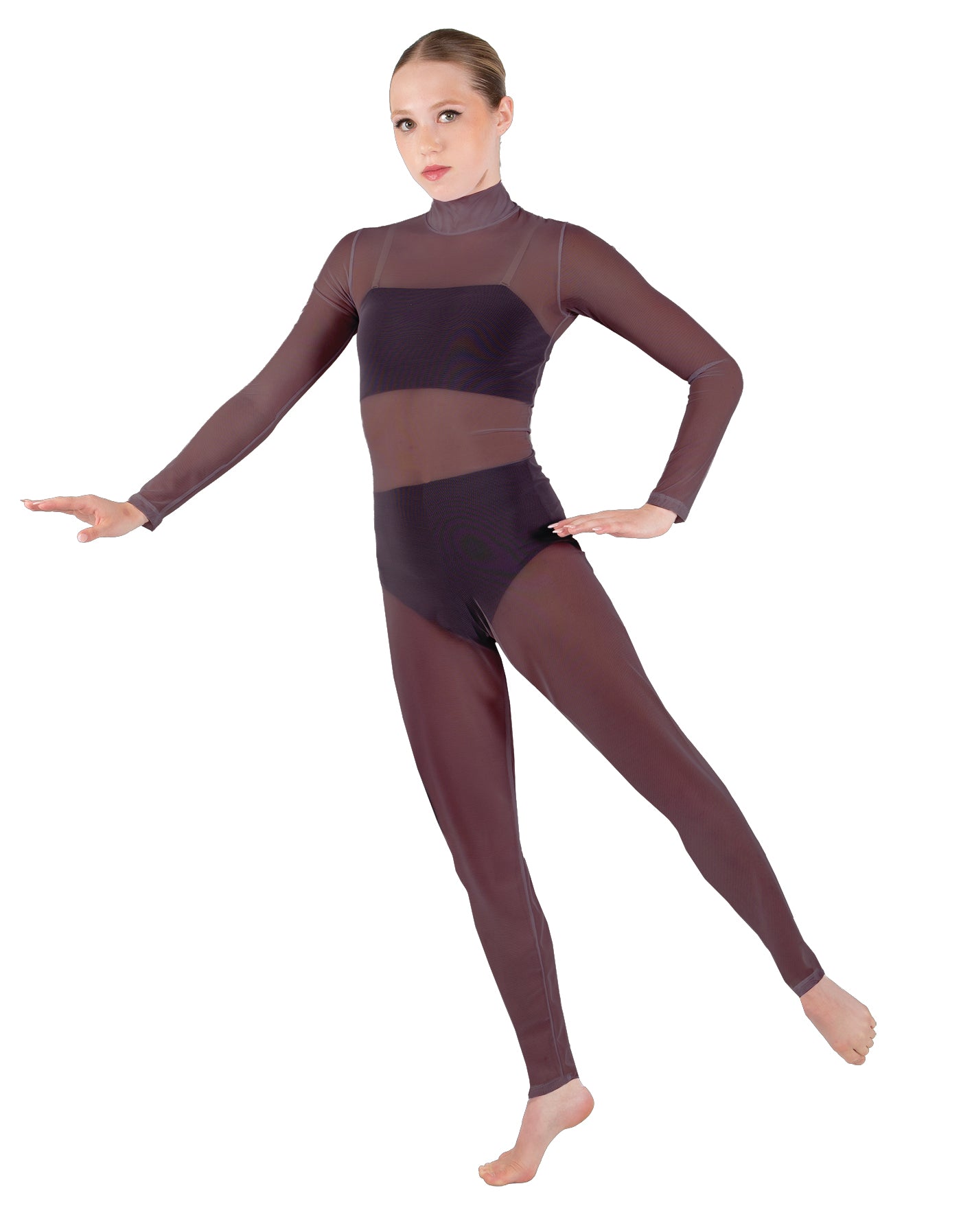 Solid Lycra LS Tneck Open Back Unitard with Bandeau and Panty