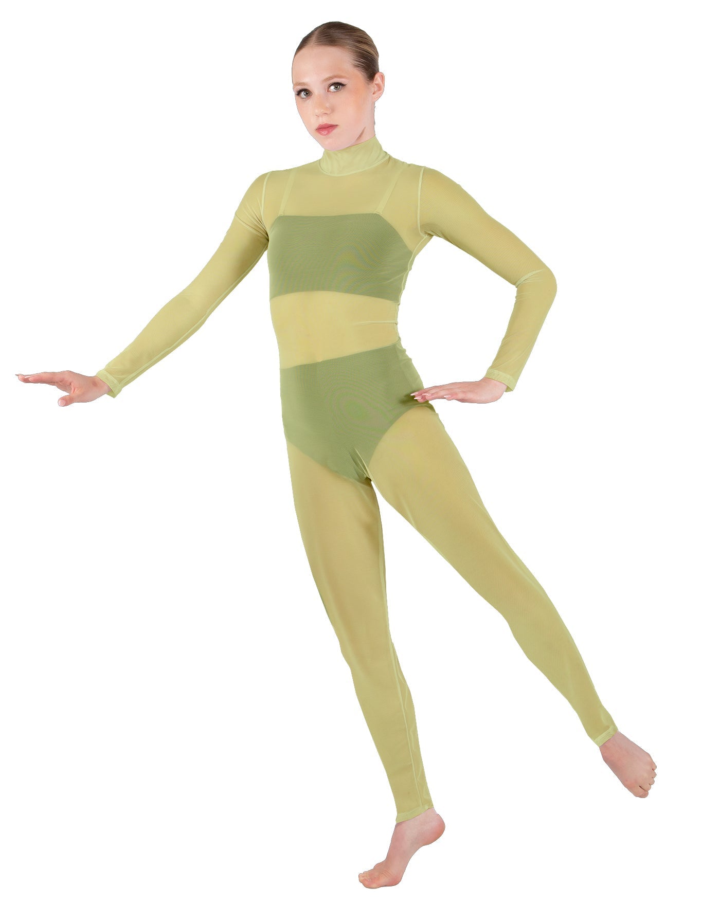 Solid Lycra LS Tneck Open Back Unitard with Bandeau and Panty