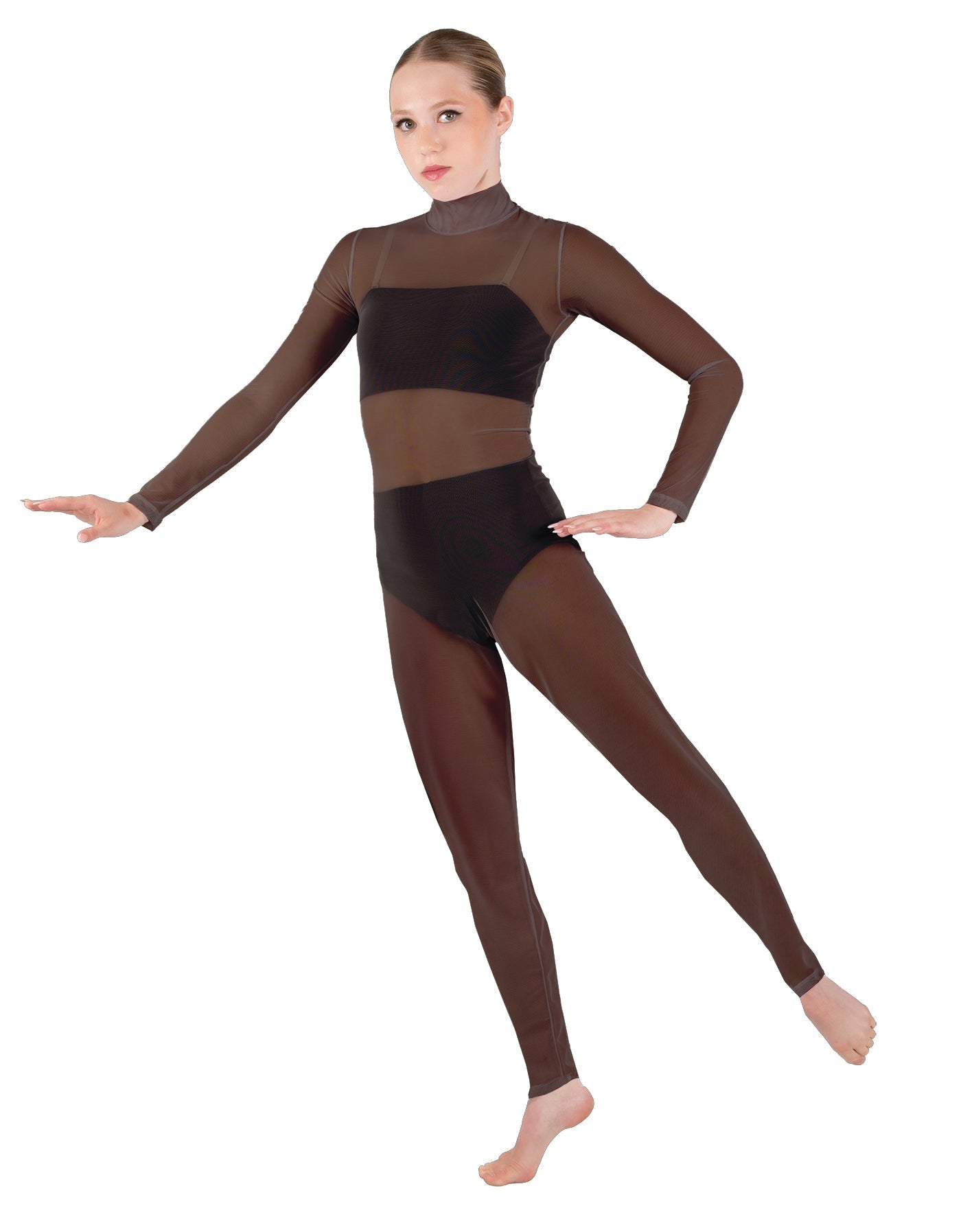 Solid Lycra LS Tneck Open Back Unitard with Bandeau and Panty