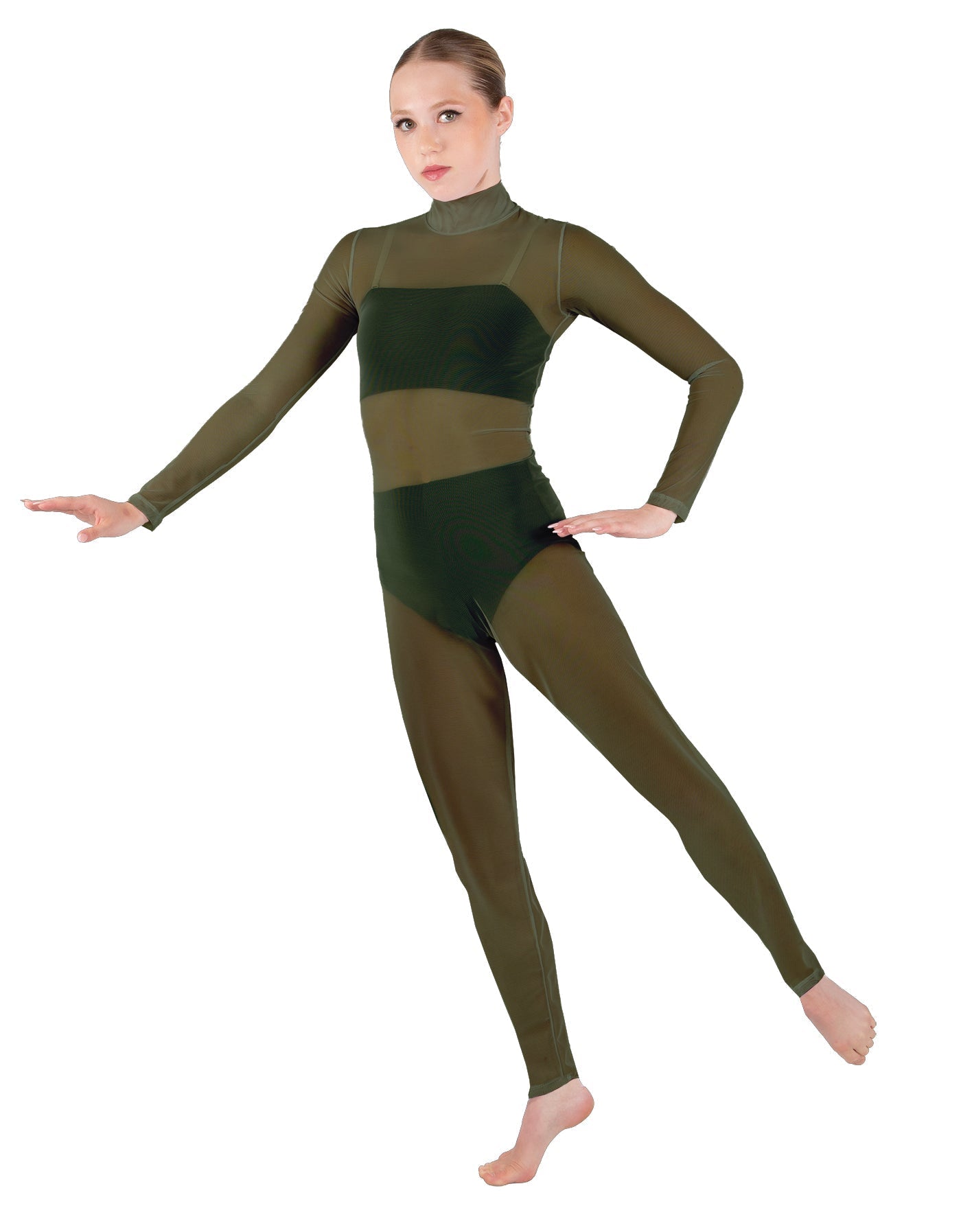 Solid Lycra LS Tneck Open Back Unitard with Bandeau and Panty