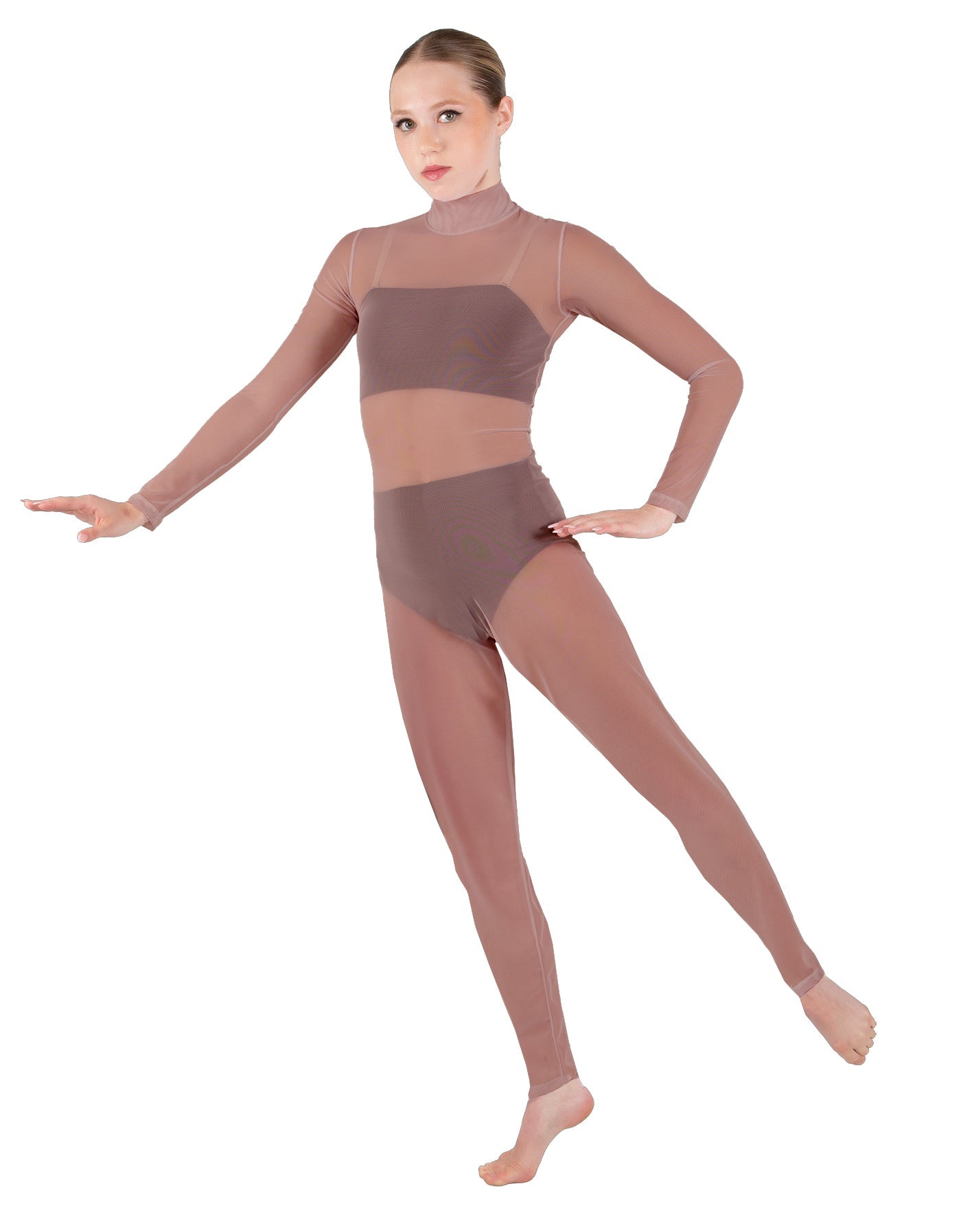 Solid Lycra LS Tneck Open Back Unitard with Bandeau and Panty