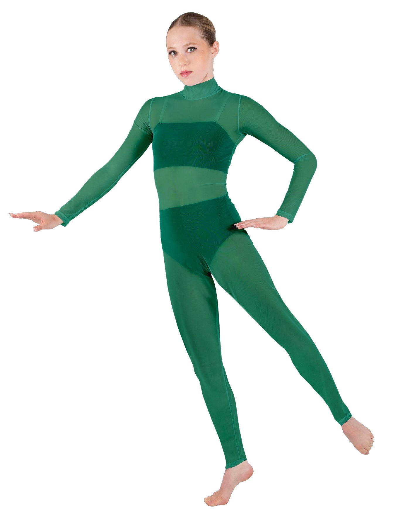 Solid Lycra LS Tneck Open Back Unitard with Bandeau and Panty