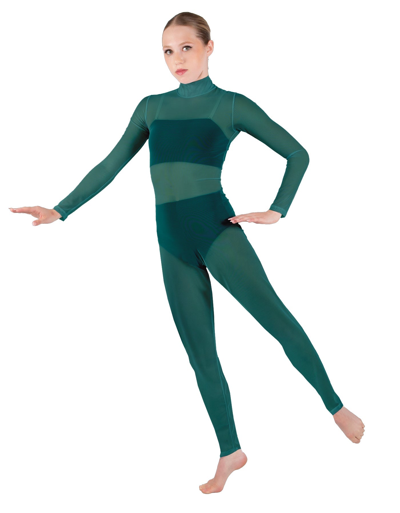 Solid Lycra LS Tneck Open Back Unitard with Bandeau and Panty