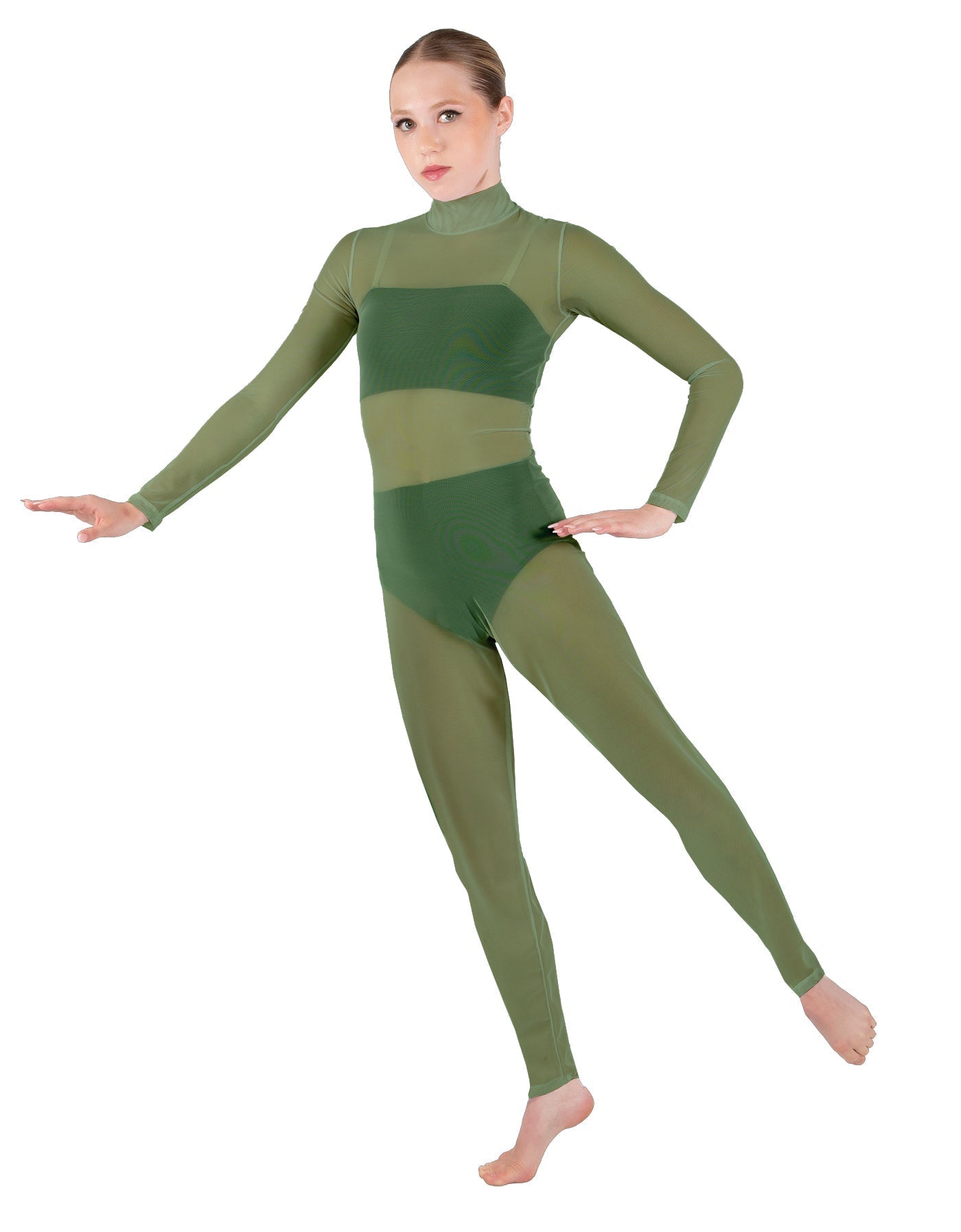 Solid Lycra LS Tneck Open Back Unitard with Bandeau and Panty
