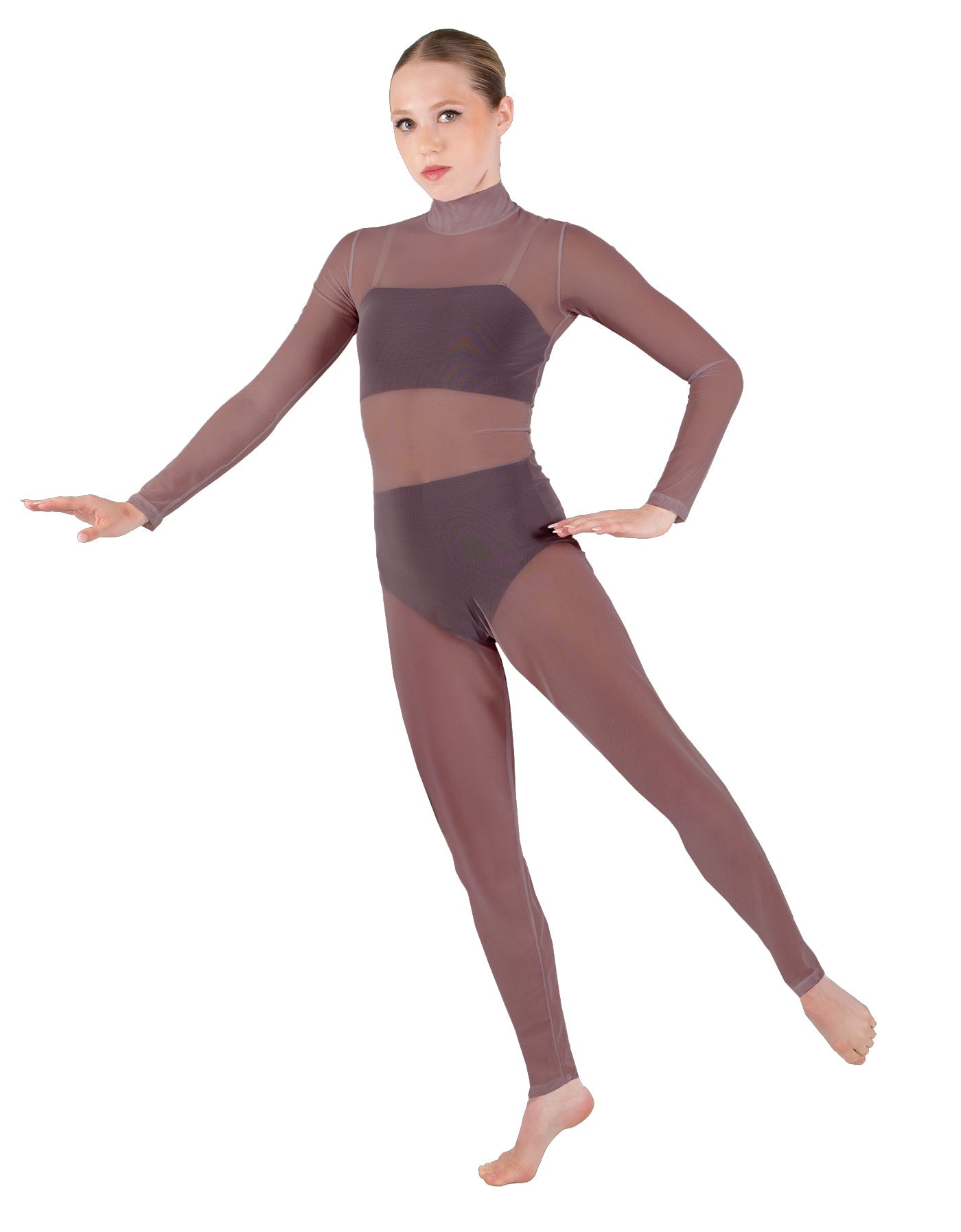 Solid Lycra LS Tneck Open Back Unitard with Bandeau and Panty
