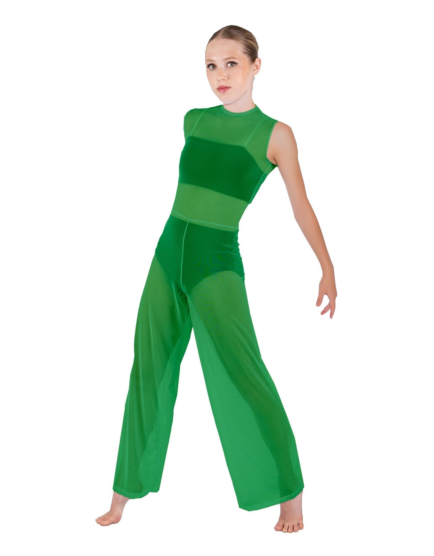 Solid Lycra Keyhole Wide Leg Mesh Unitard with Bandeau and Panty