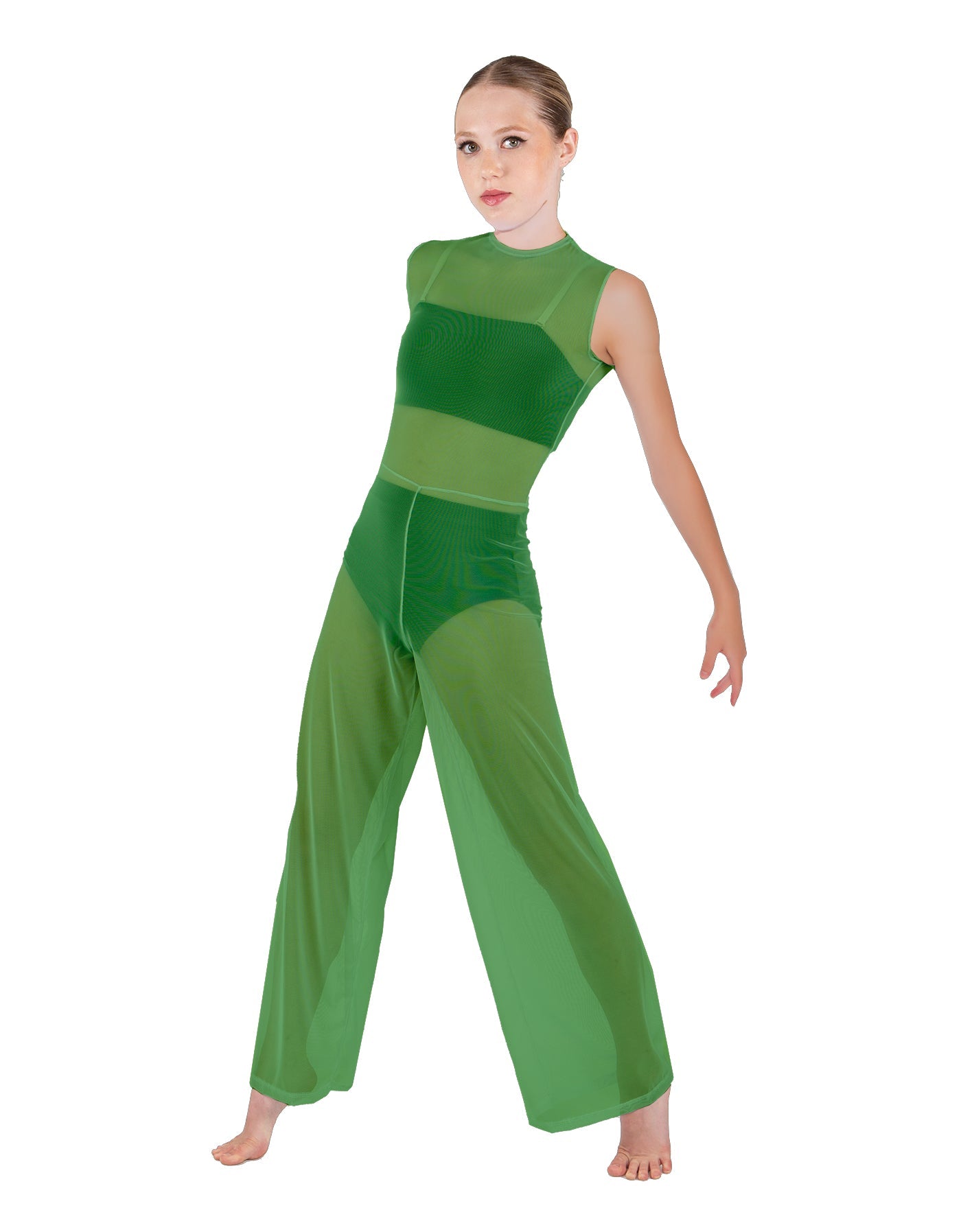 Solid Lycra Keyhole Wide Leg Mesh Unitard with Bandeau and Panty