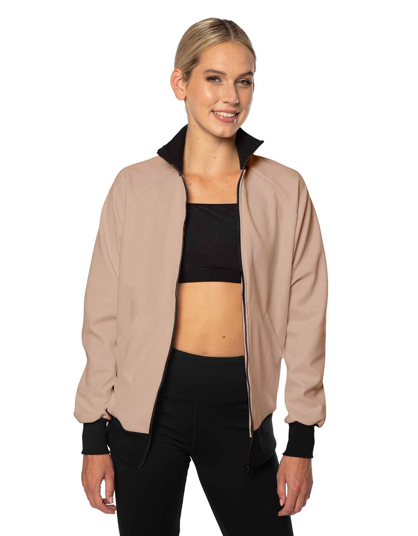 Solid Pique High Collar Jockey Jacket No Pocket