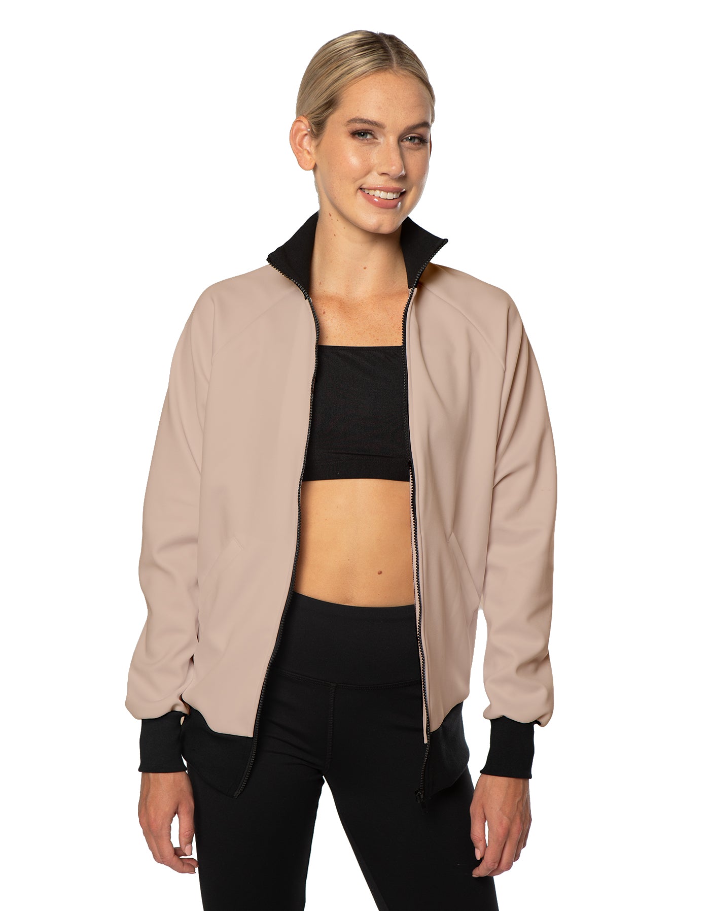 Solid Pique High Collar Jockey Jacket No Pocket