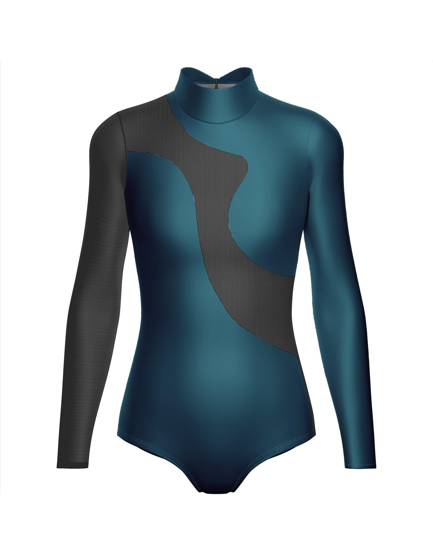 Solid Shadows Leotard with Mesh