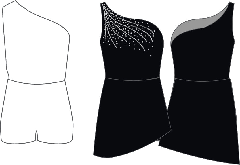 Custom MJ Last Dance One Shoulder Biketard with Bib and Drop Down Asymetrical Panel Skirt