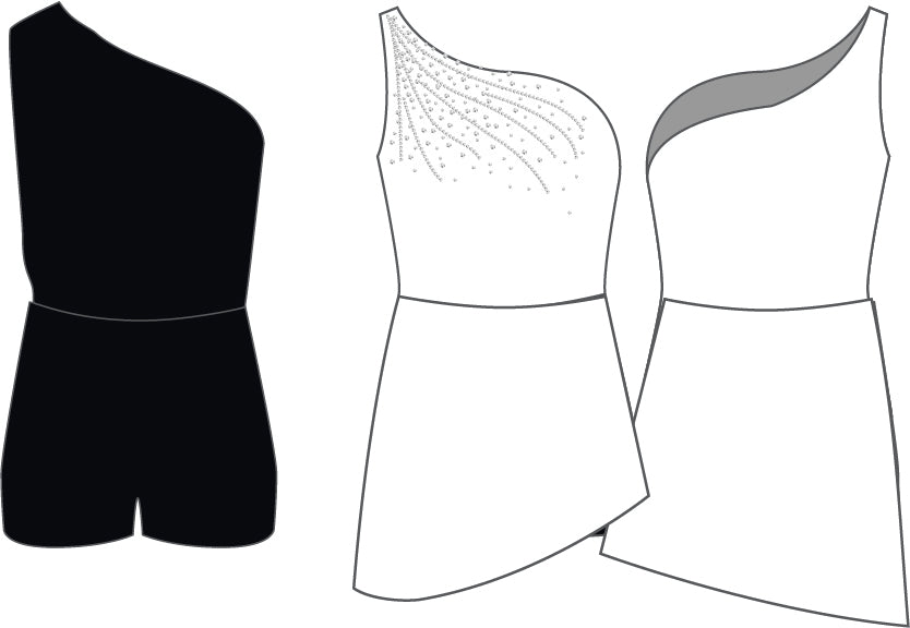 Custom MJ Last Dance One Shoulder Biketard with Bib and Drop Down Asymetrical Panel Skirt