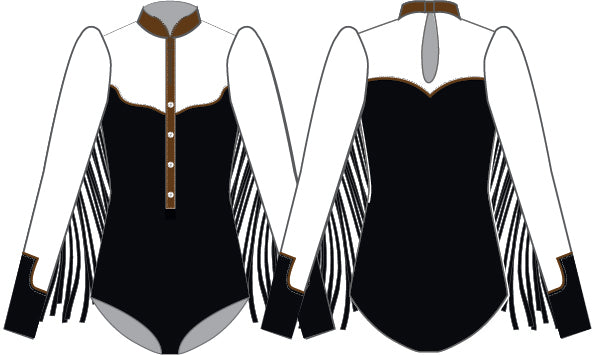 Custom YAYA LS Puff Sleeve TNeck Zipper Front Leotard with Fringe