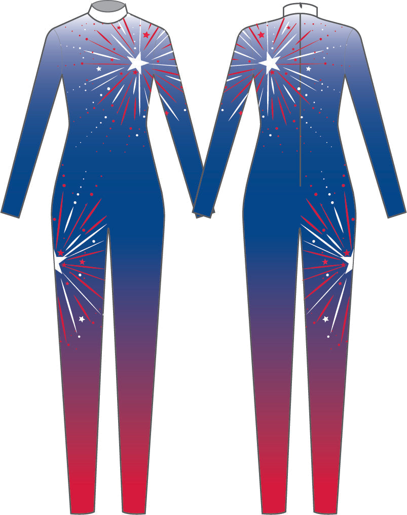 Custom American Fireworks LS Tneck Zipper Back Unitard