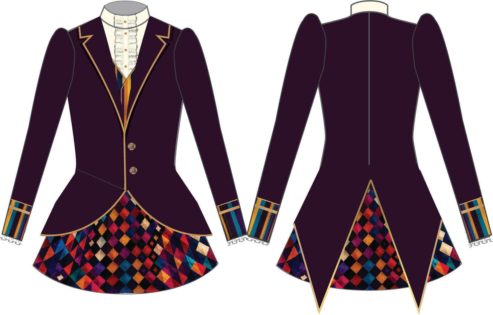 Custom Antique Mad Hatter LS Puff Tneck Biketard with Tailcoat and Top Skirt