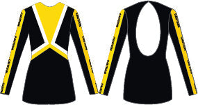 Custom Caution Tape Pom LS Round Neck Dress with Open Back and Side Slits