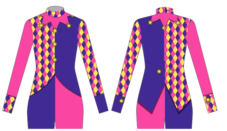 Custom Harlequin Tea Party LS Tneck Zipper Back Unitard
