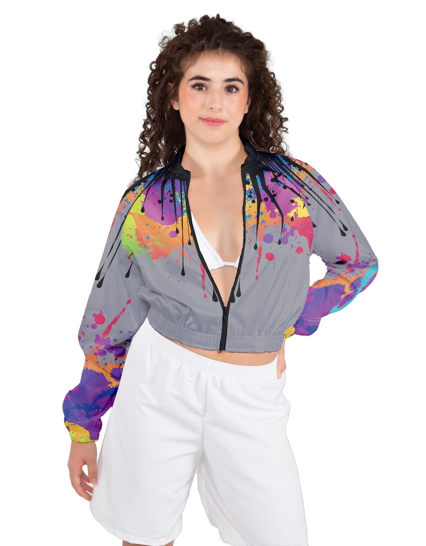 Paint Splatter Cropped Jockey Jacket No Rib