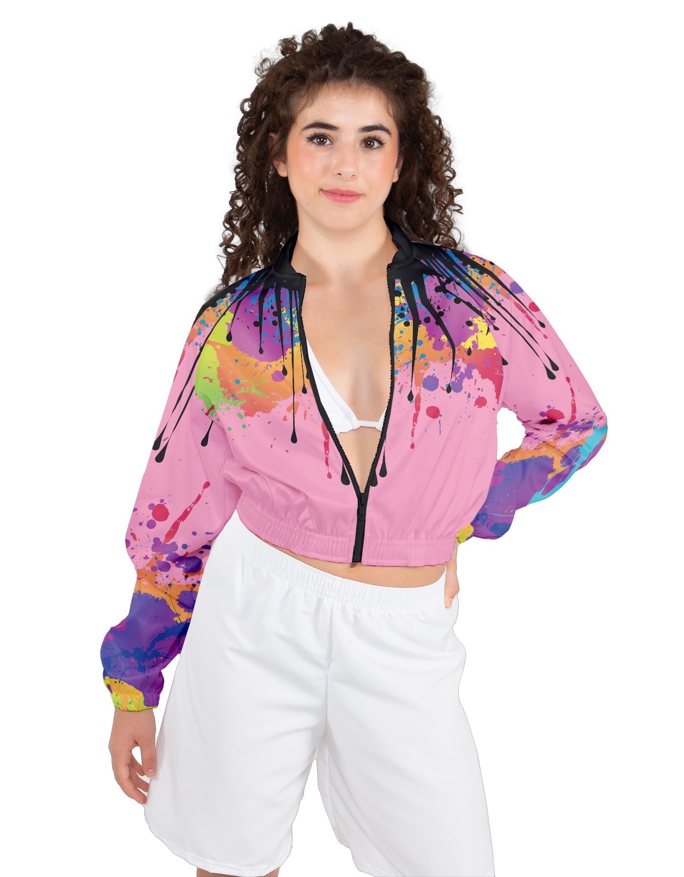 Paint Splatter Cropped Jockey Jacket No Rib