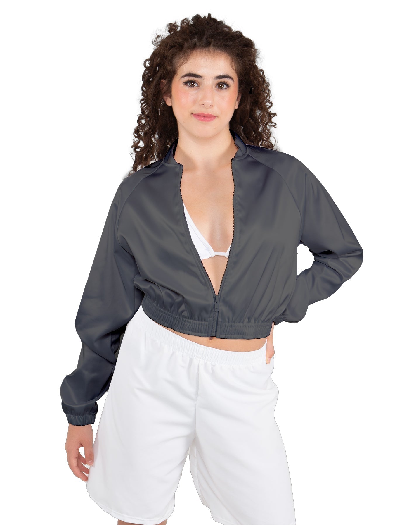 Solid Satin Cropped Jockey Jacket No Rib