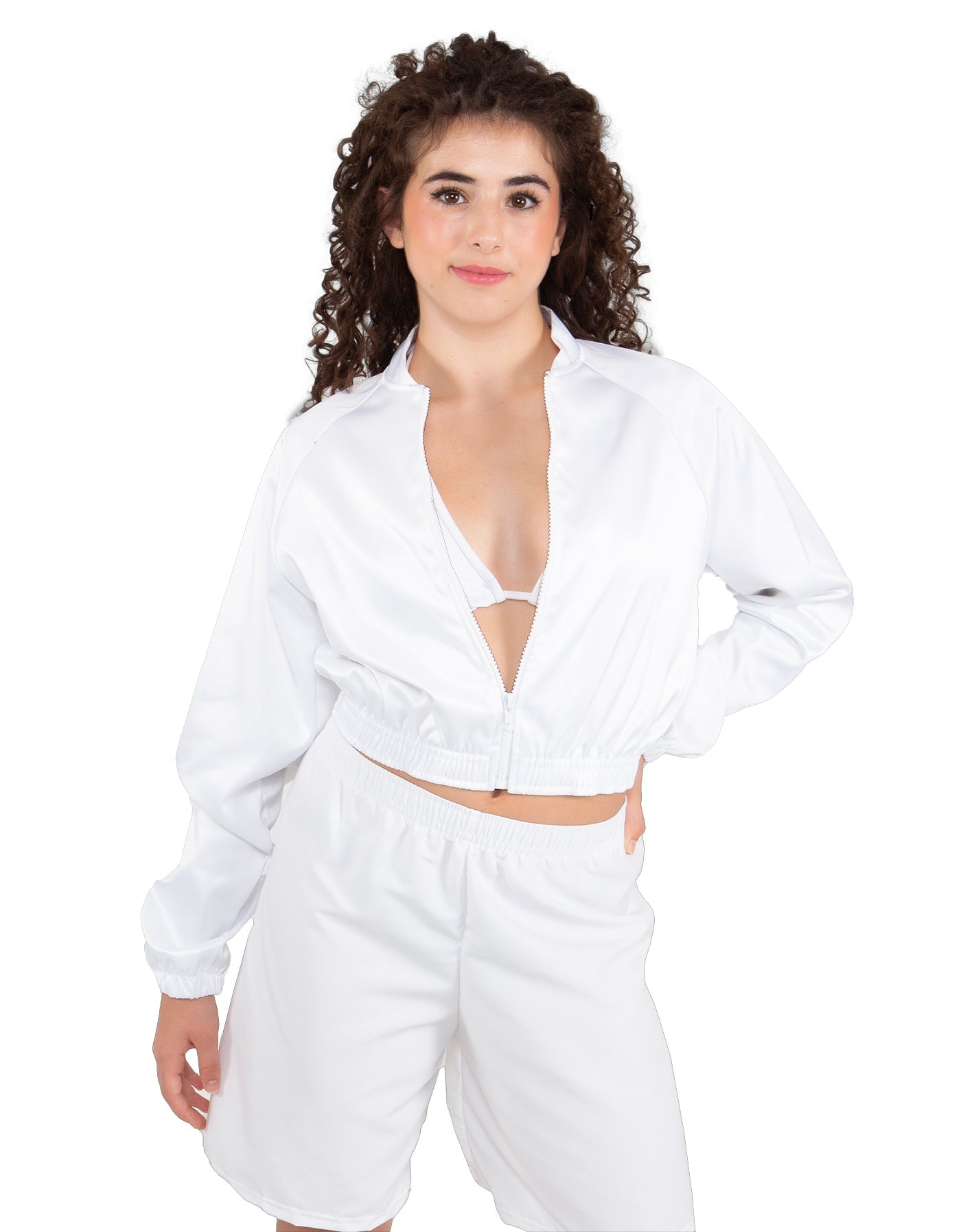 Solid Satin Cropped Jockey Jacket No Rib