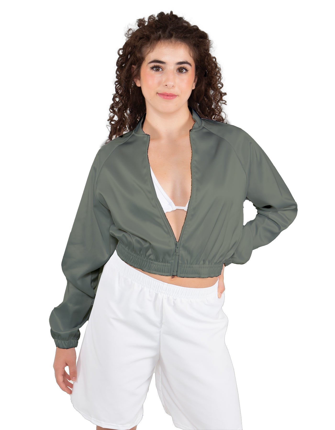 Solid Satin Cropped Jockey Jacket No Rib