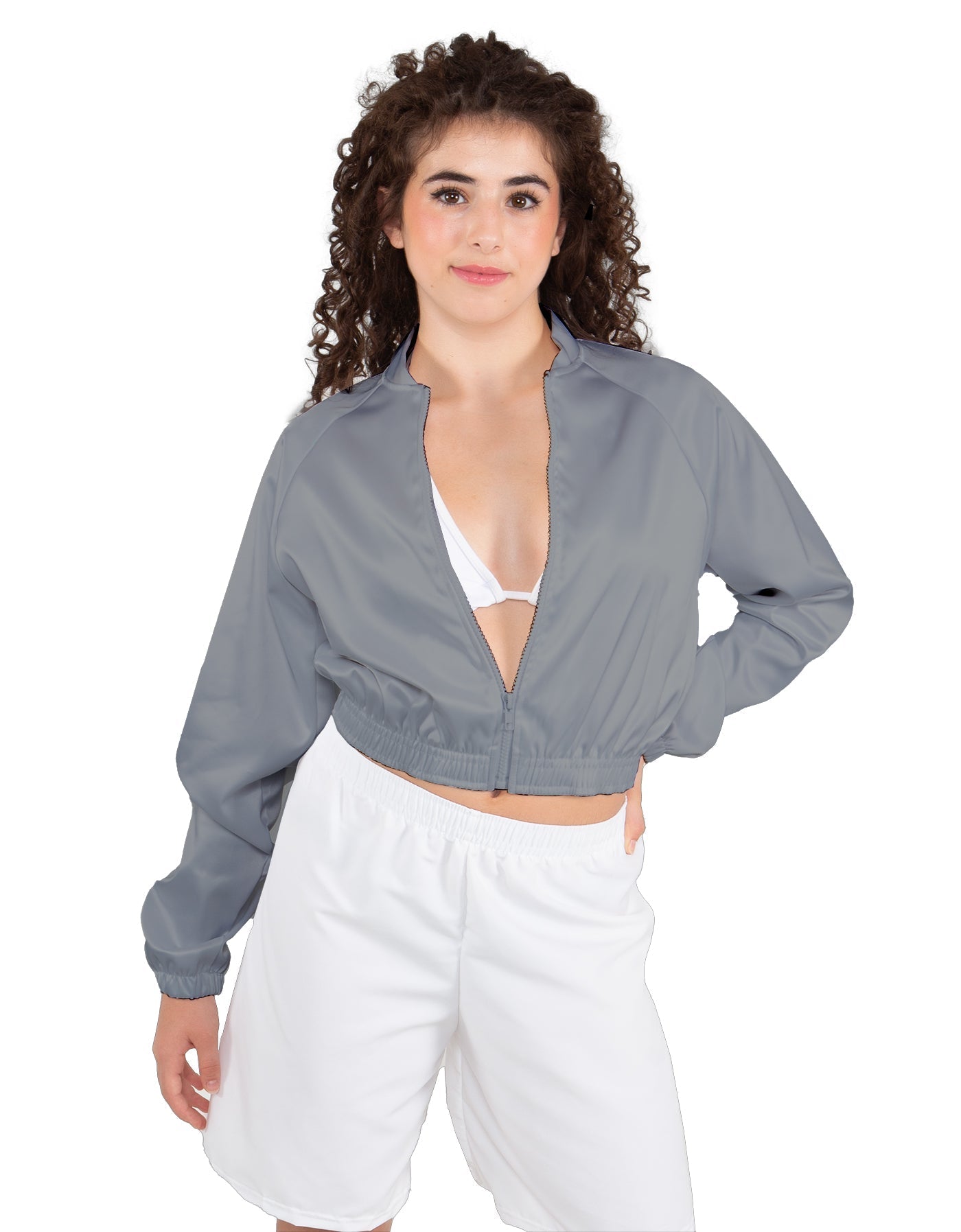 Solid Satin Cropped Jockey Jacket No Rib