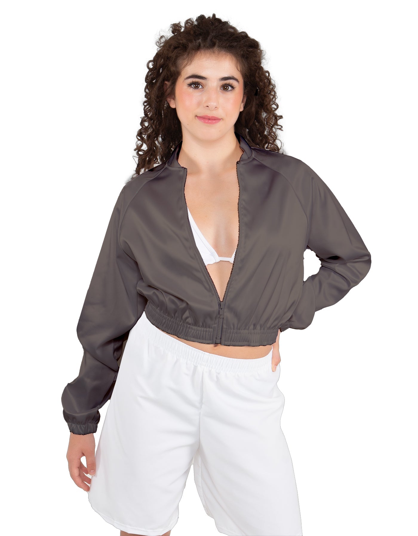 Solid Satin Cropped Jockey Jacket No Rib