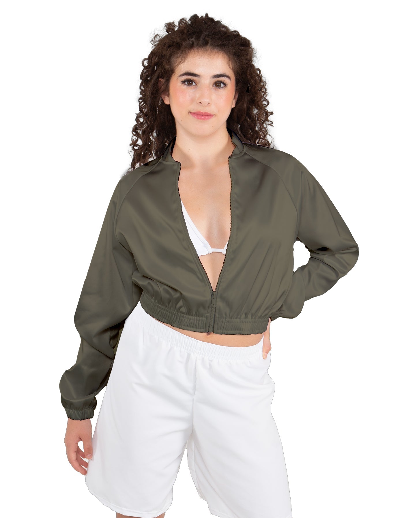 Solid Satin Cropped Jockey Jacket No Rib