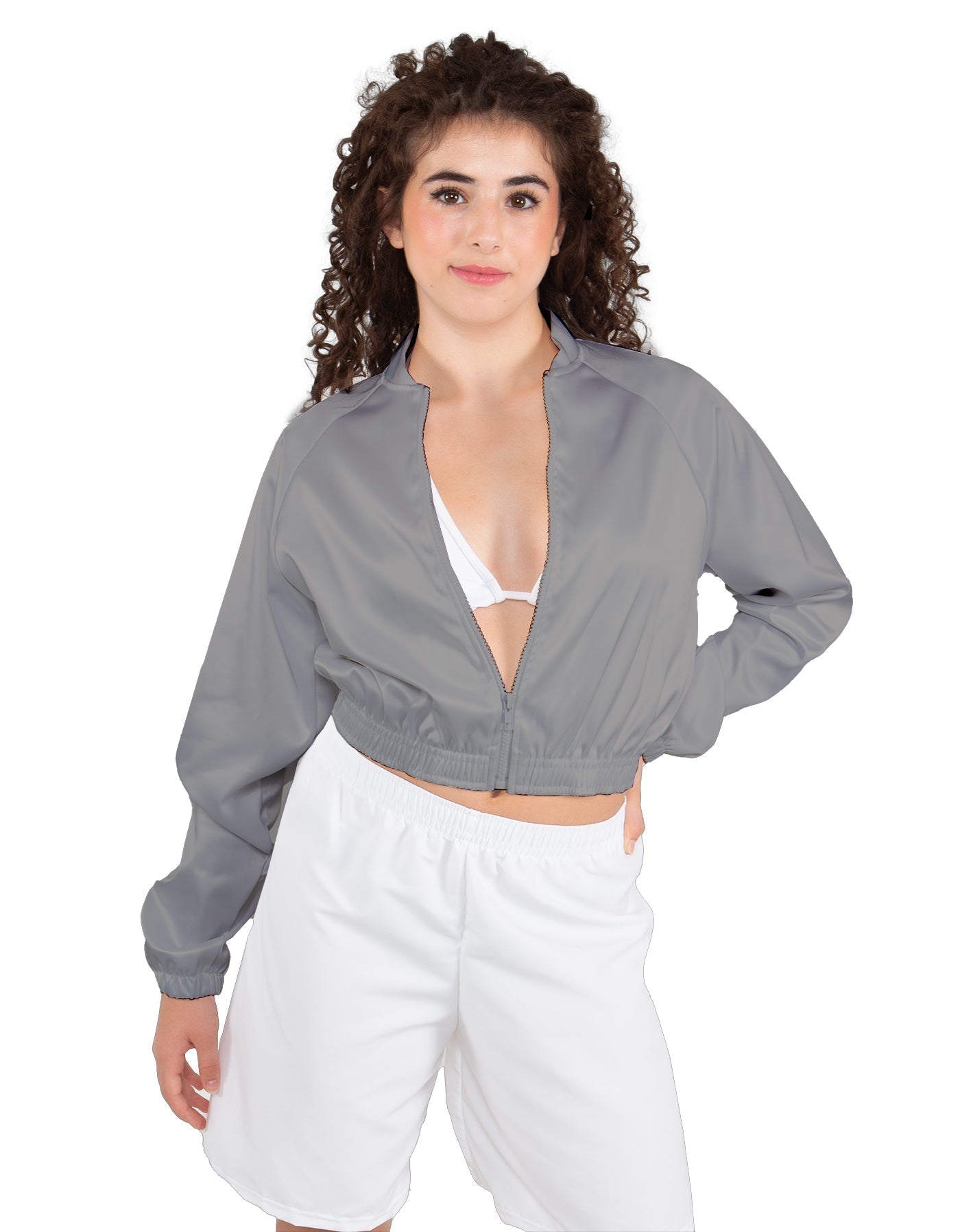Solid Satin Cropped Jockey Jacket No Rib