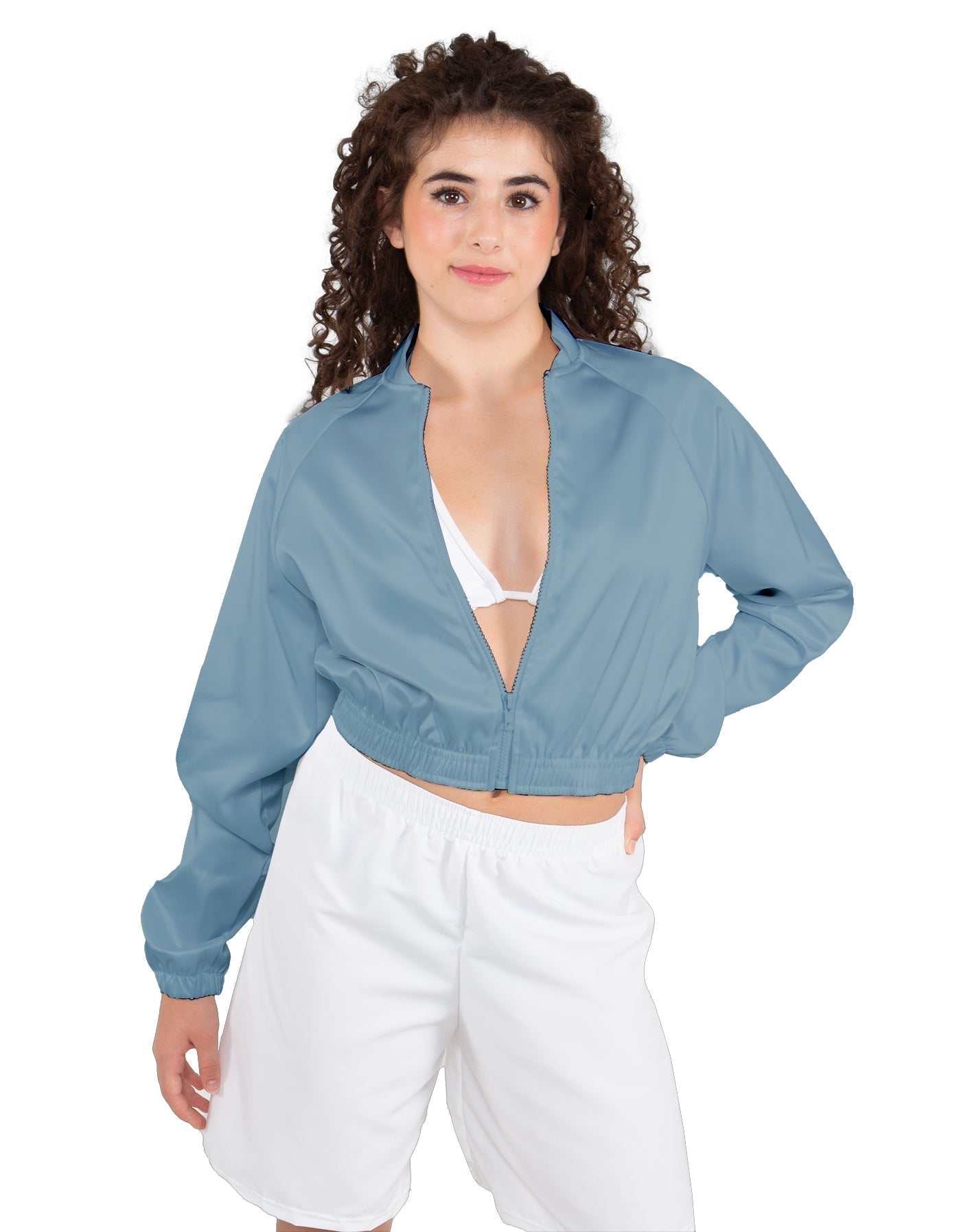 Solid Satin Cropped Jockey Jacket No Rib