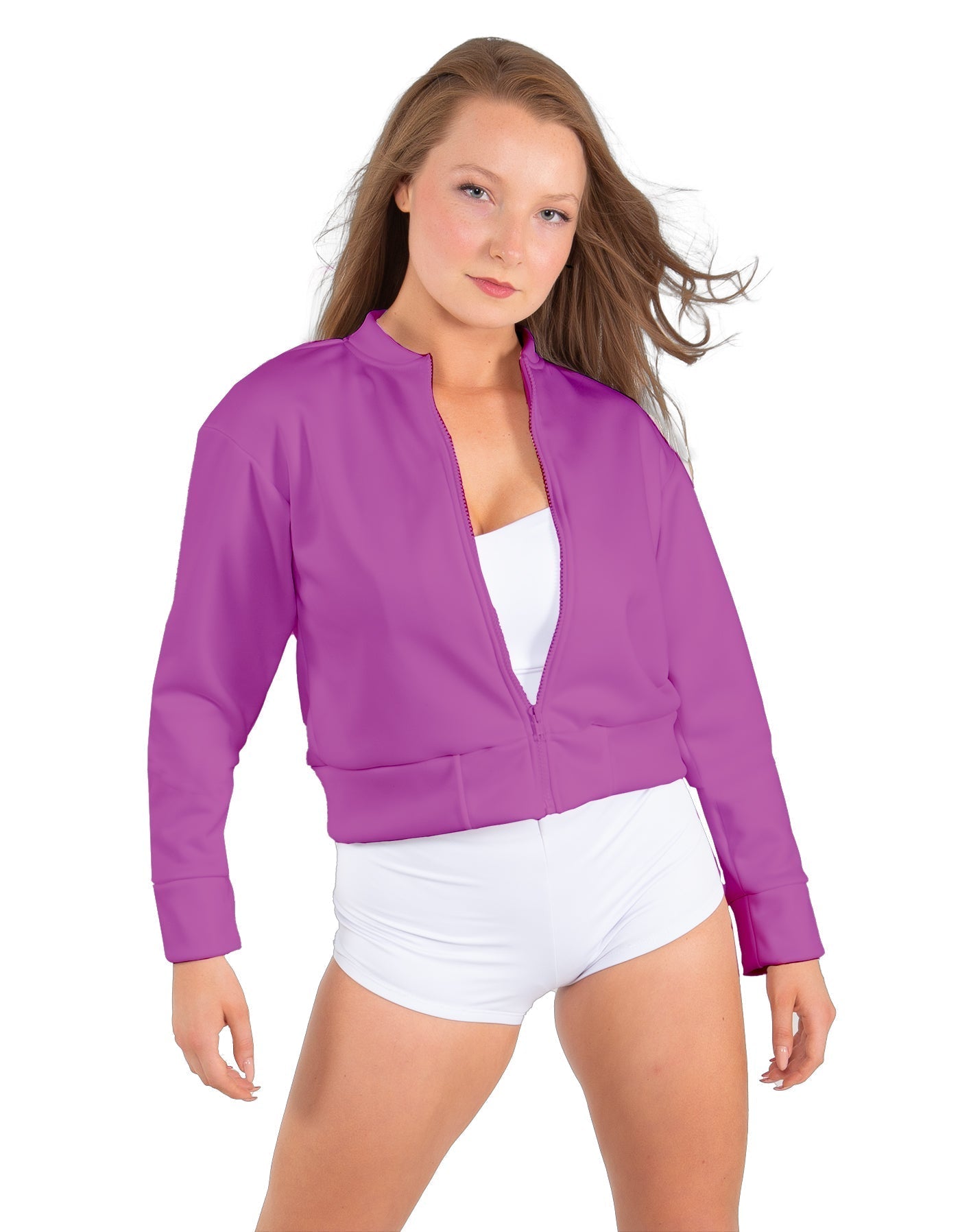 Solid Fleece Cropped Varsity Jacket