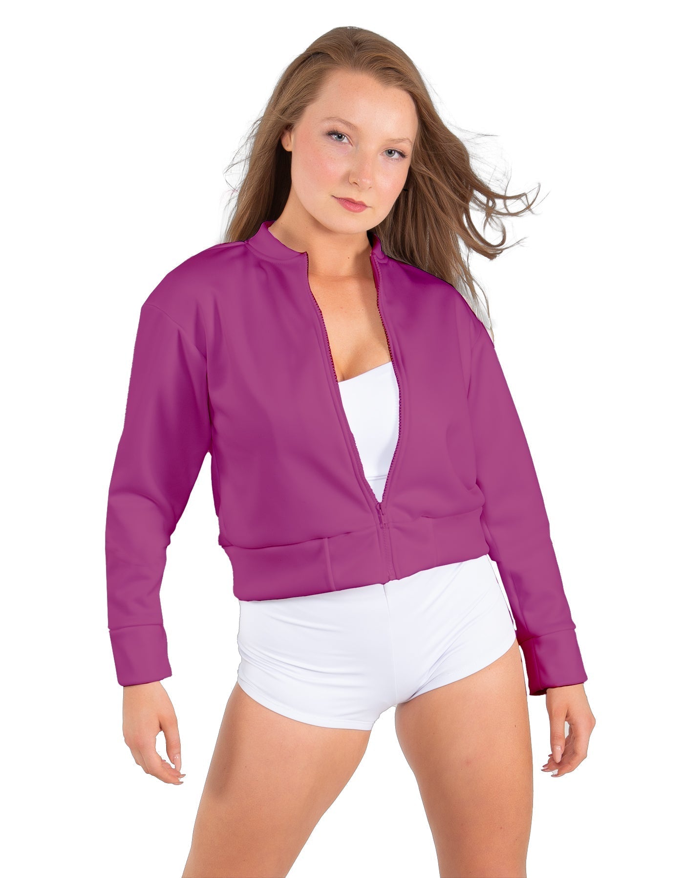 Solid Fleece Cropped Varsity Jacket