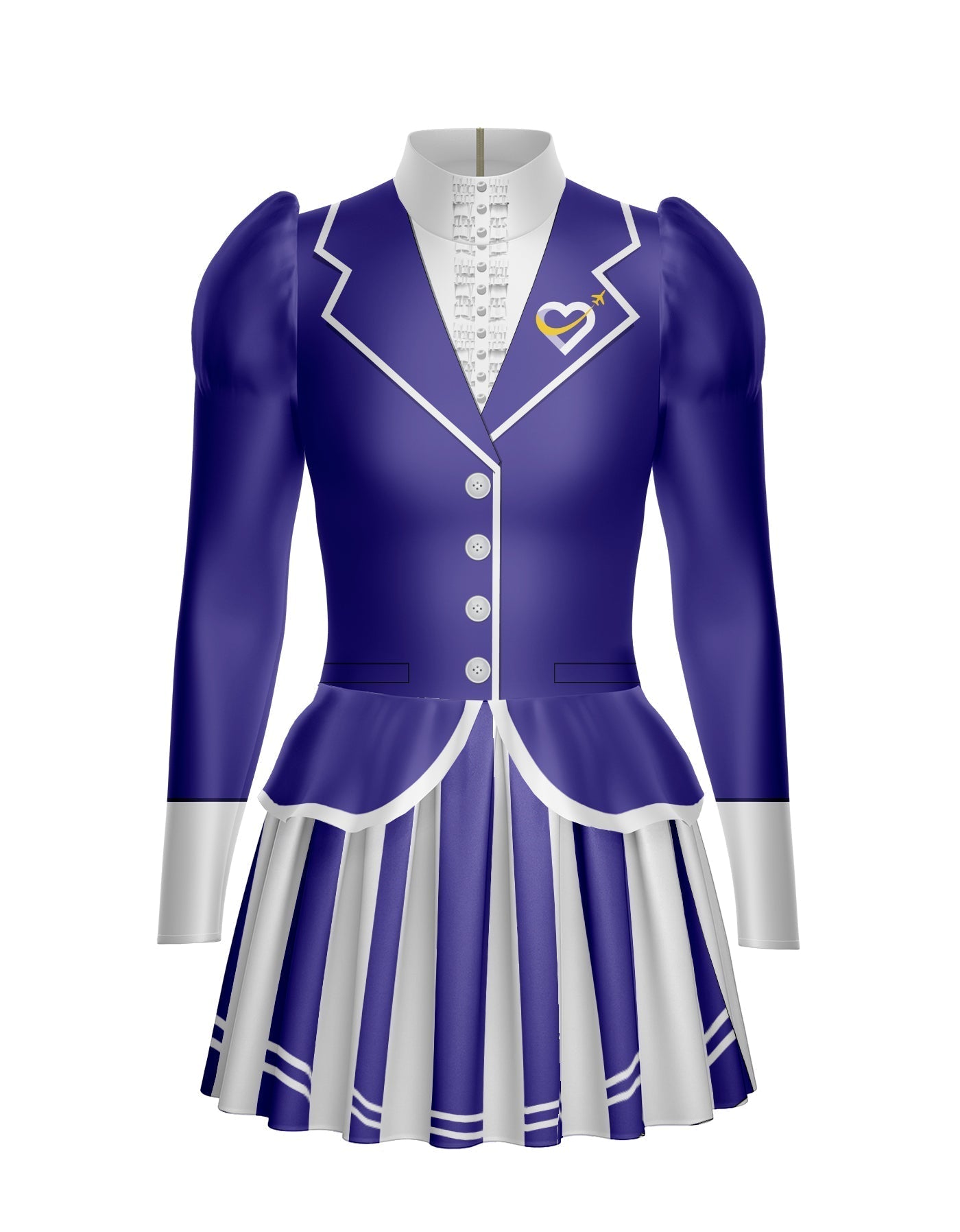 Flight Attendant LS TNeck Biketard with Attached Pleated Skirt and Peplum