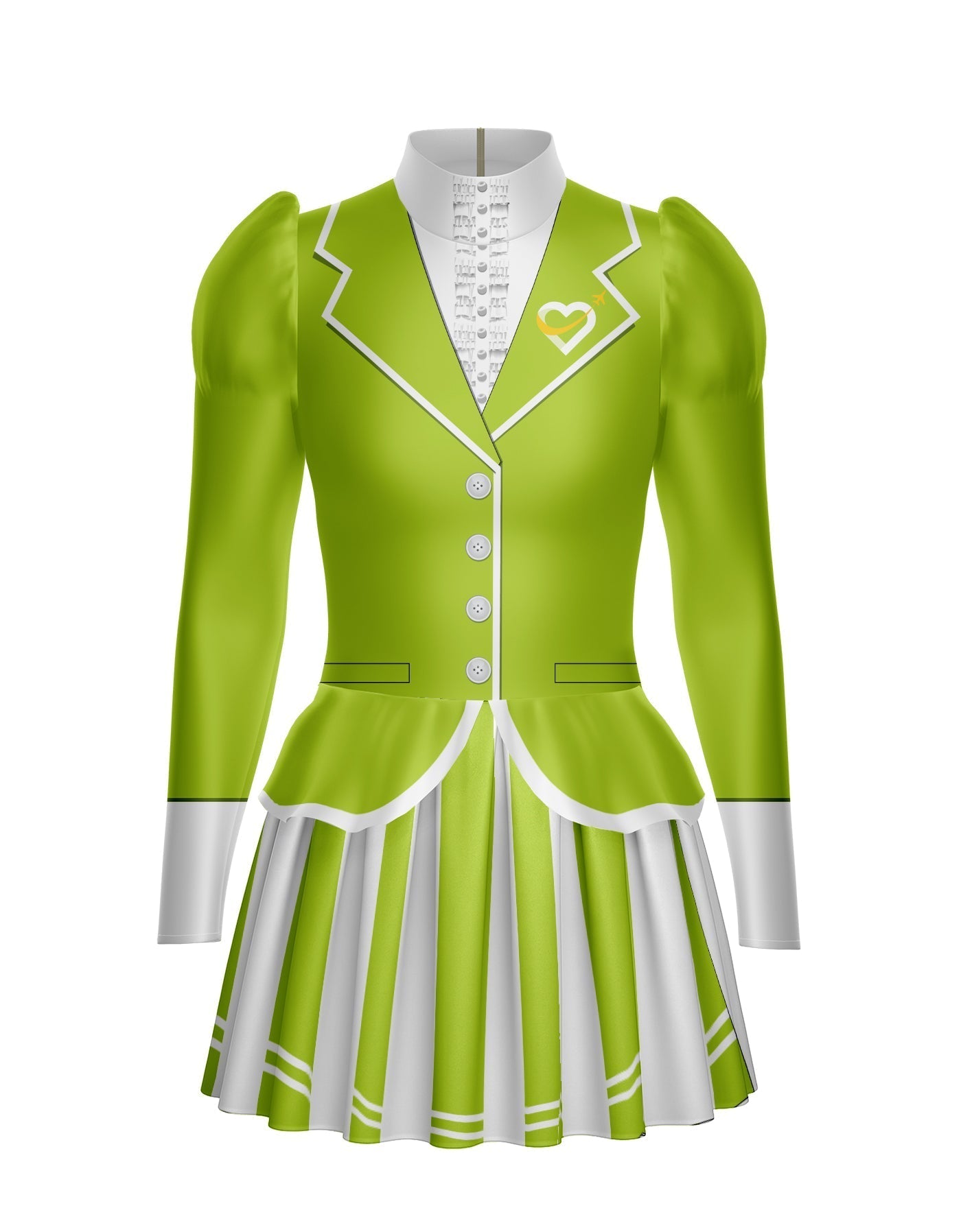 Flight Attendant LS TNeck Biketard with Attached Pleated Skirt and Peplum