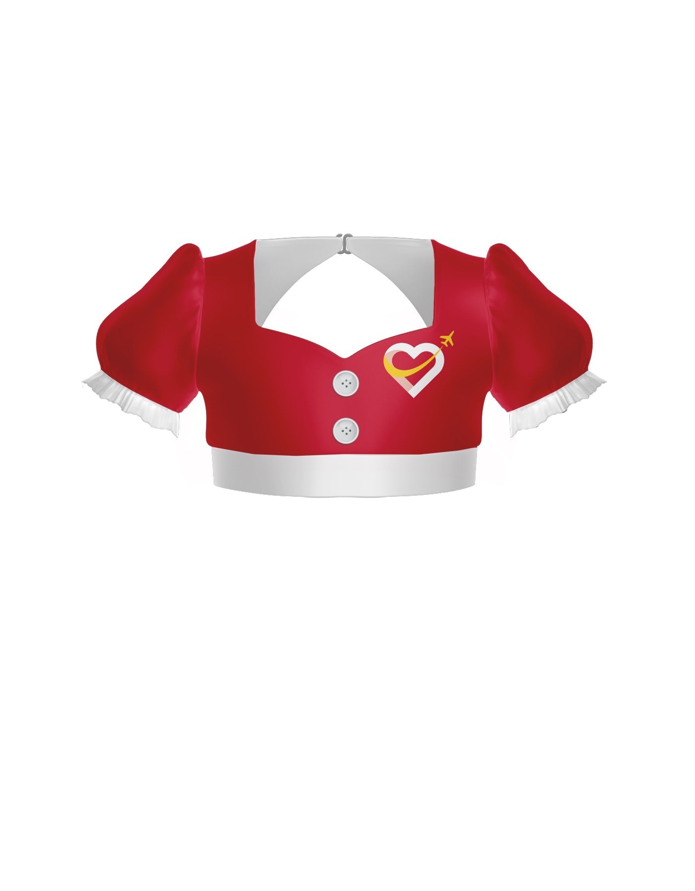 Flight Attendant Sweetheart Puff Sleeve Crop Top with Triangle Back