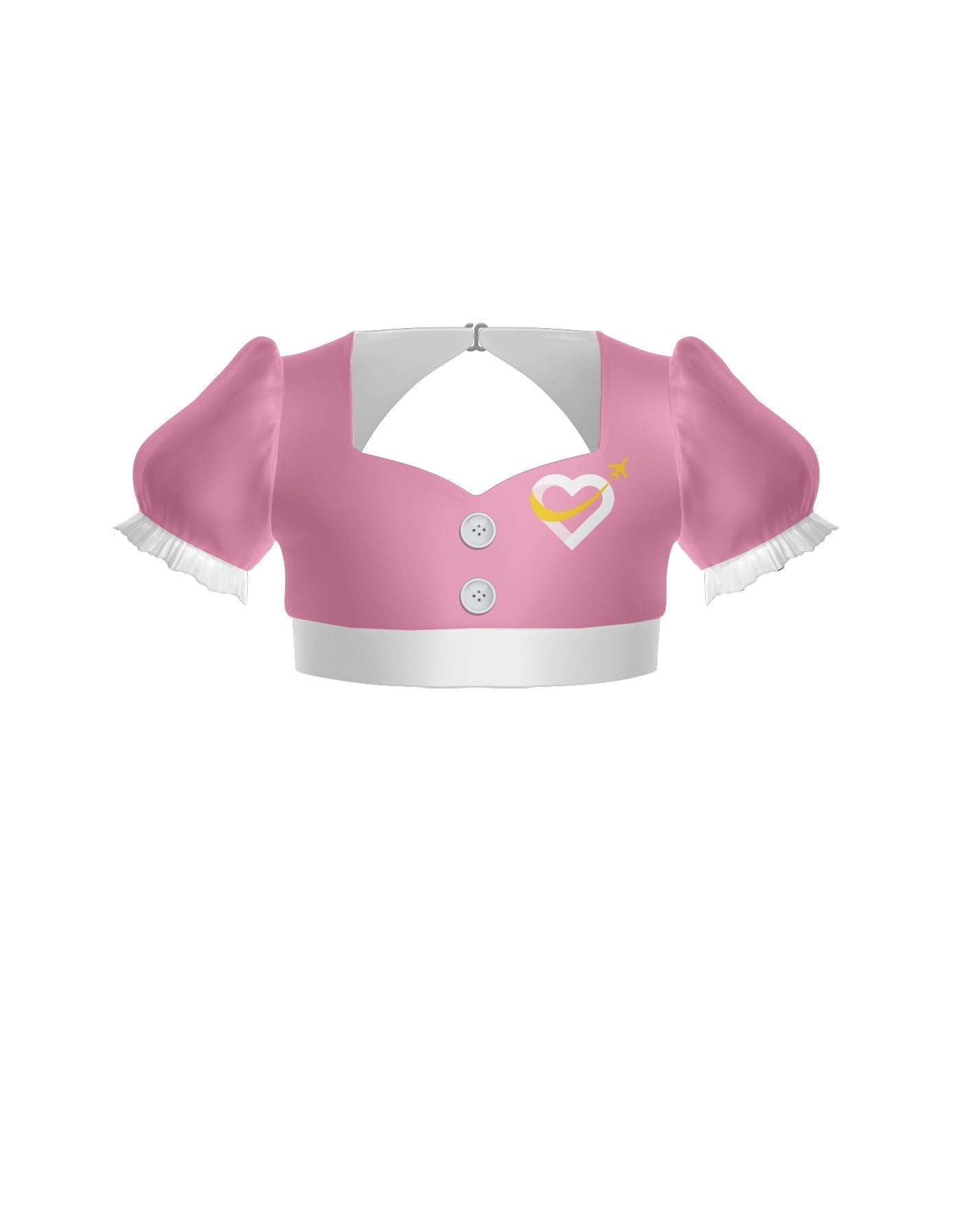 Flight Attendant Sweetheart Puff Sleeve Crop Top with Triangle Back