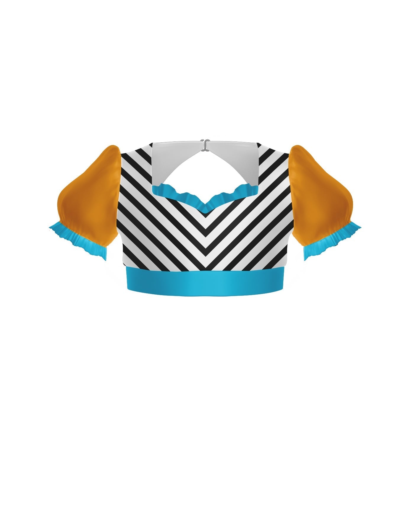 Banana Split Sweetheart Puff Sleeve Crop Top with Triangle Back and Ruffles