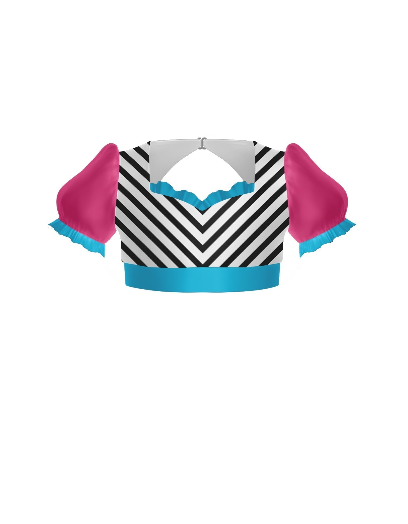 Banana Split Sweetheart Puff Sleeve Crop Top with Triangle Back and Ruffles
