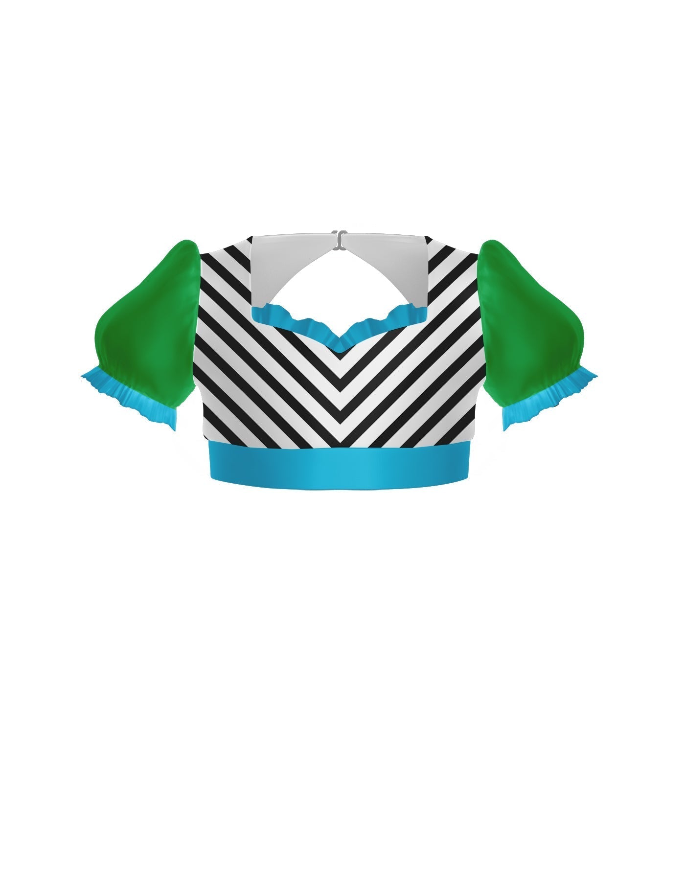 Banana Split Sweetheart Puff Sleeve Crop Top with Triangle Back and Ruffles