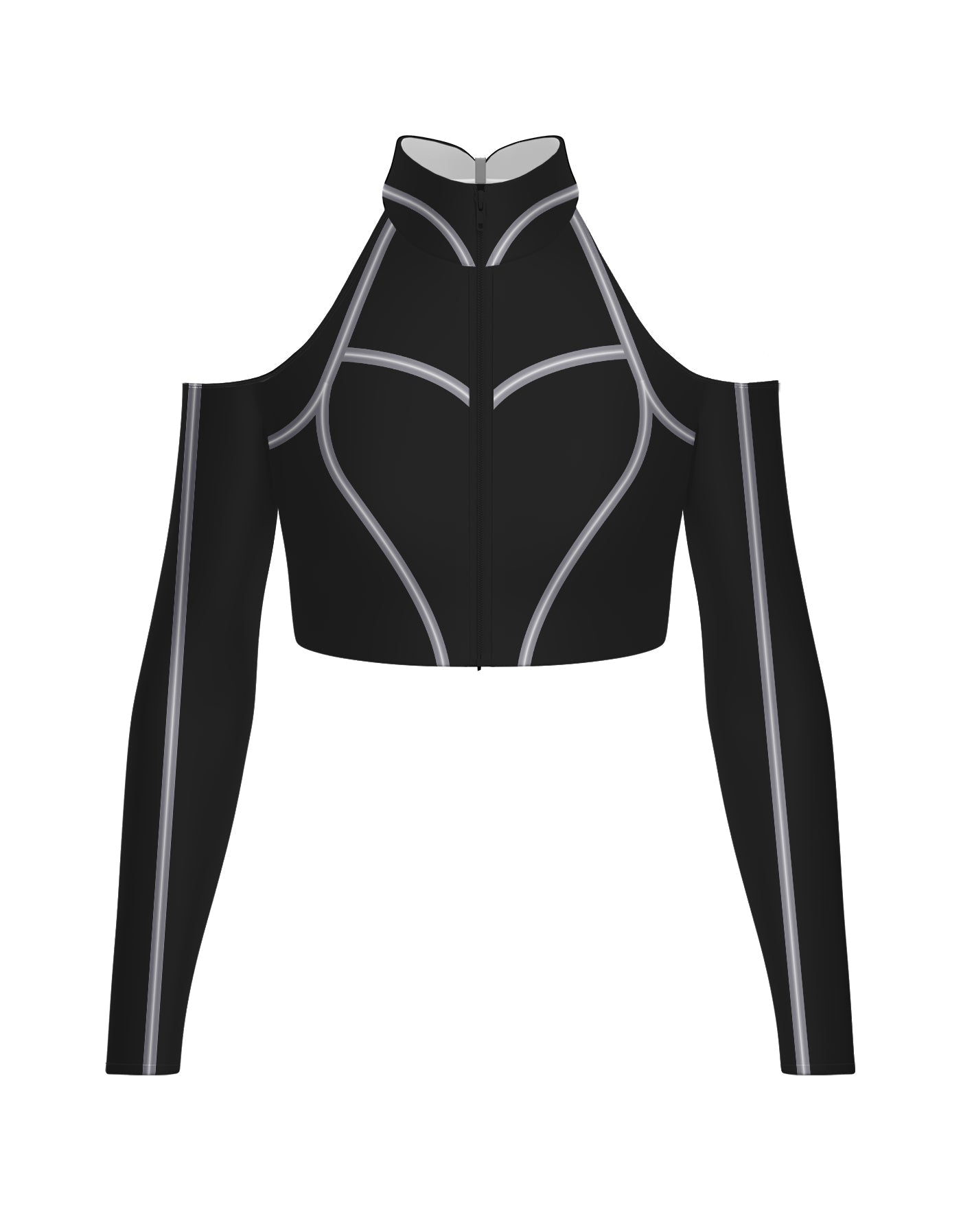 BlackPink Full Zip Front LS TNeck Cold Shoulder Crop Top