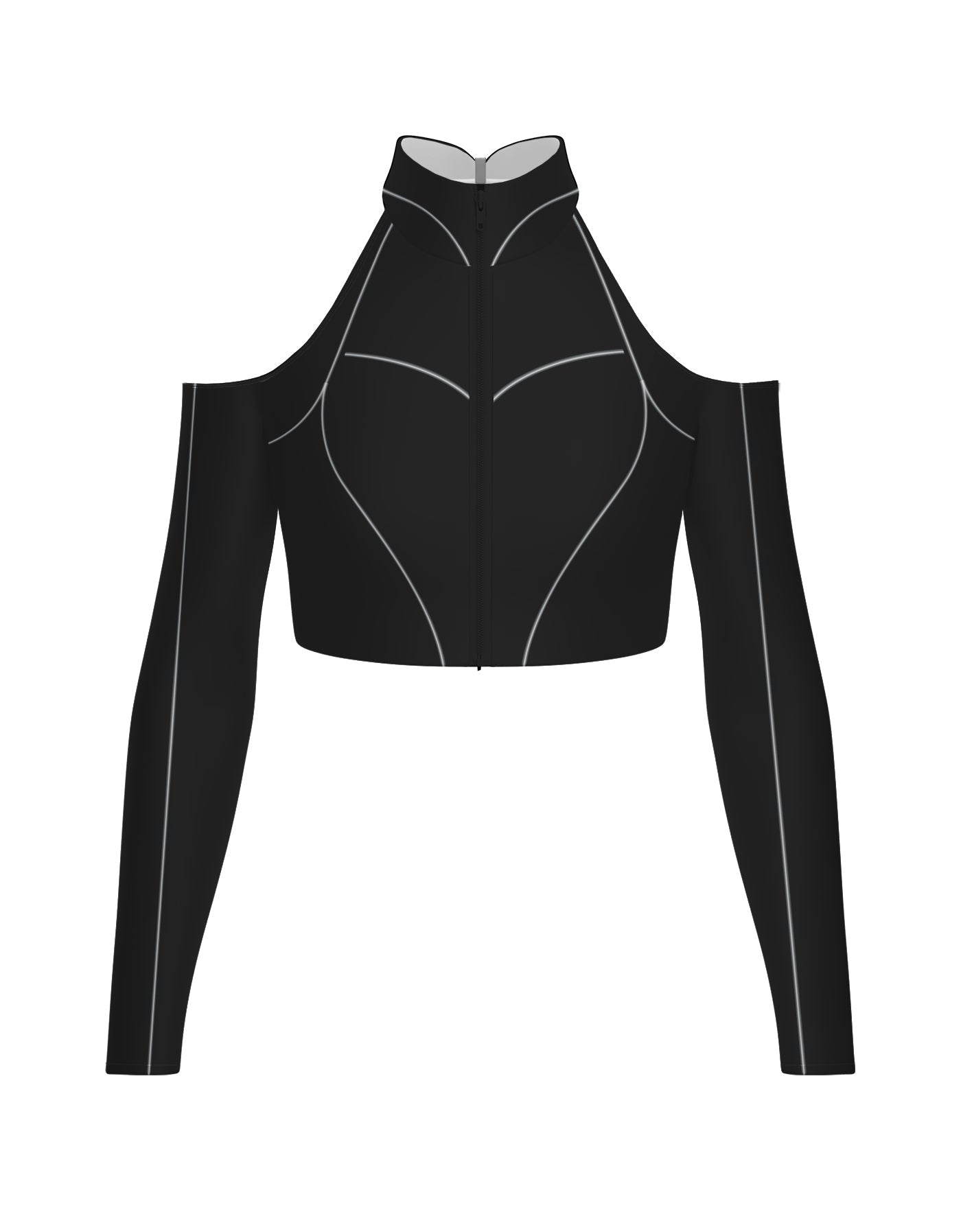 BlackPink Full Zip Front LS TNeck Cold Shoulder Crop Top