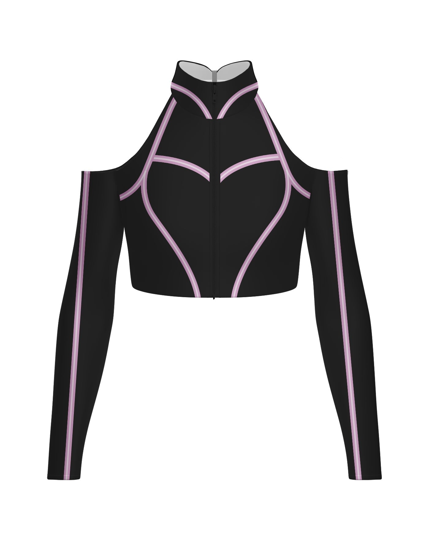 BlackPink Full Zip Front LS TNeck Cold Shoulder Crop Top
