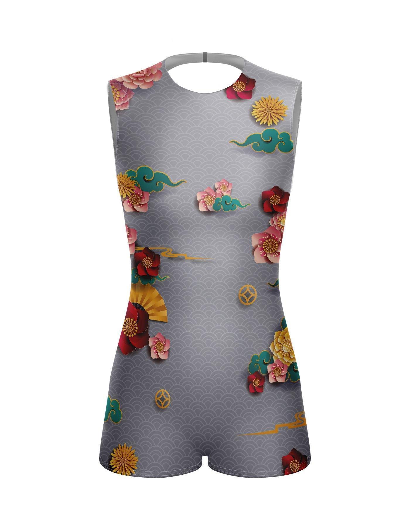 Lotus Sleeveless Open Back Biketard