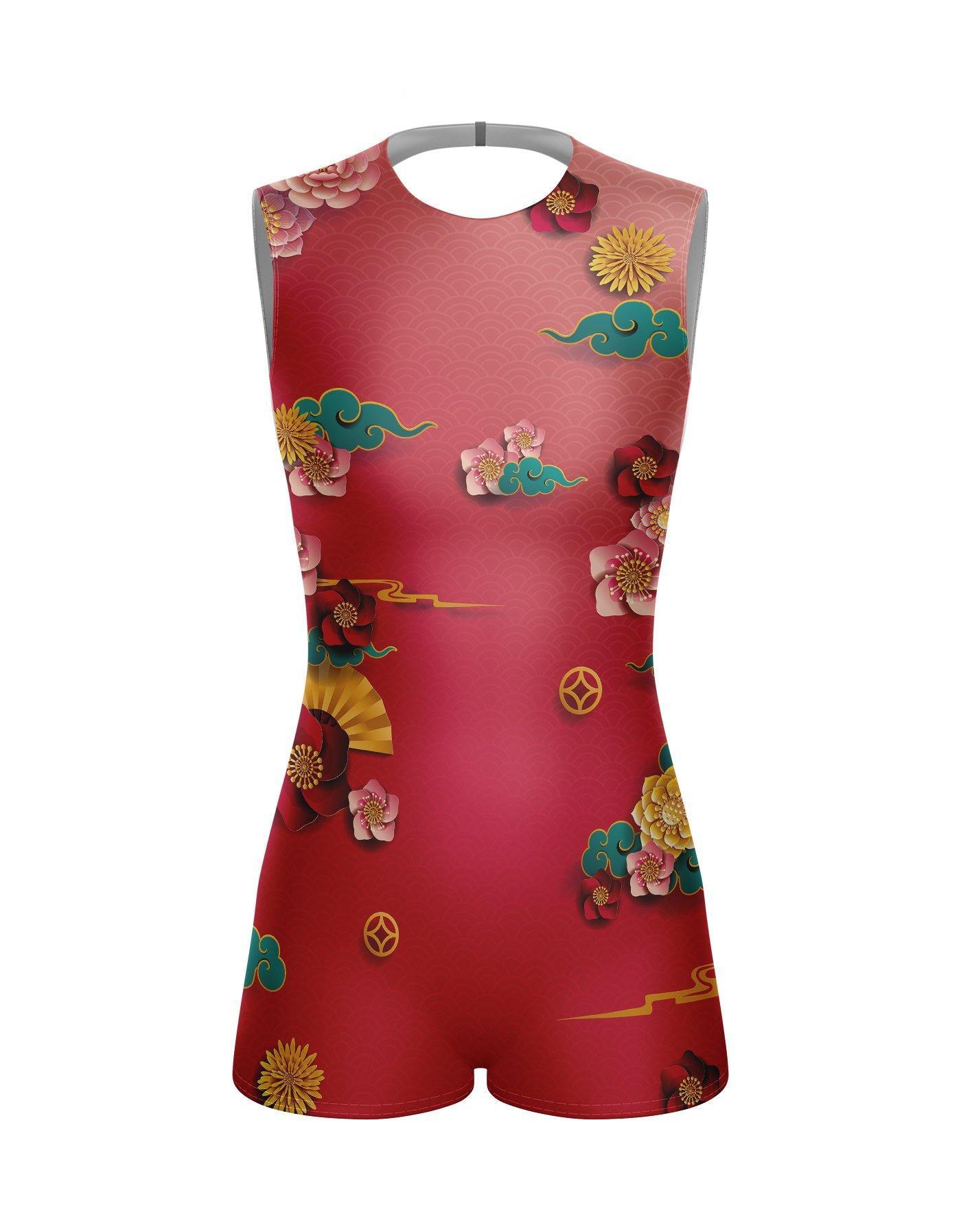 Lotus Sleeveless Open Back Biketard