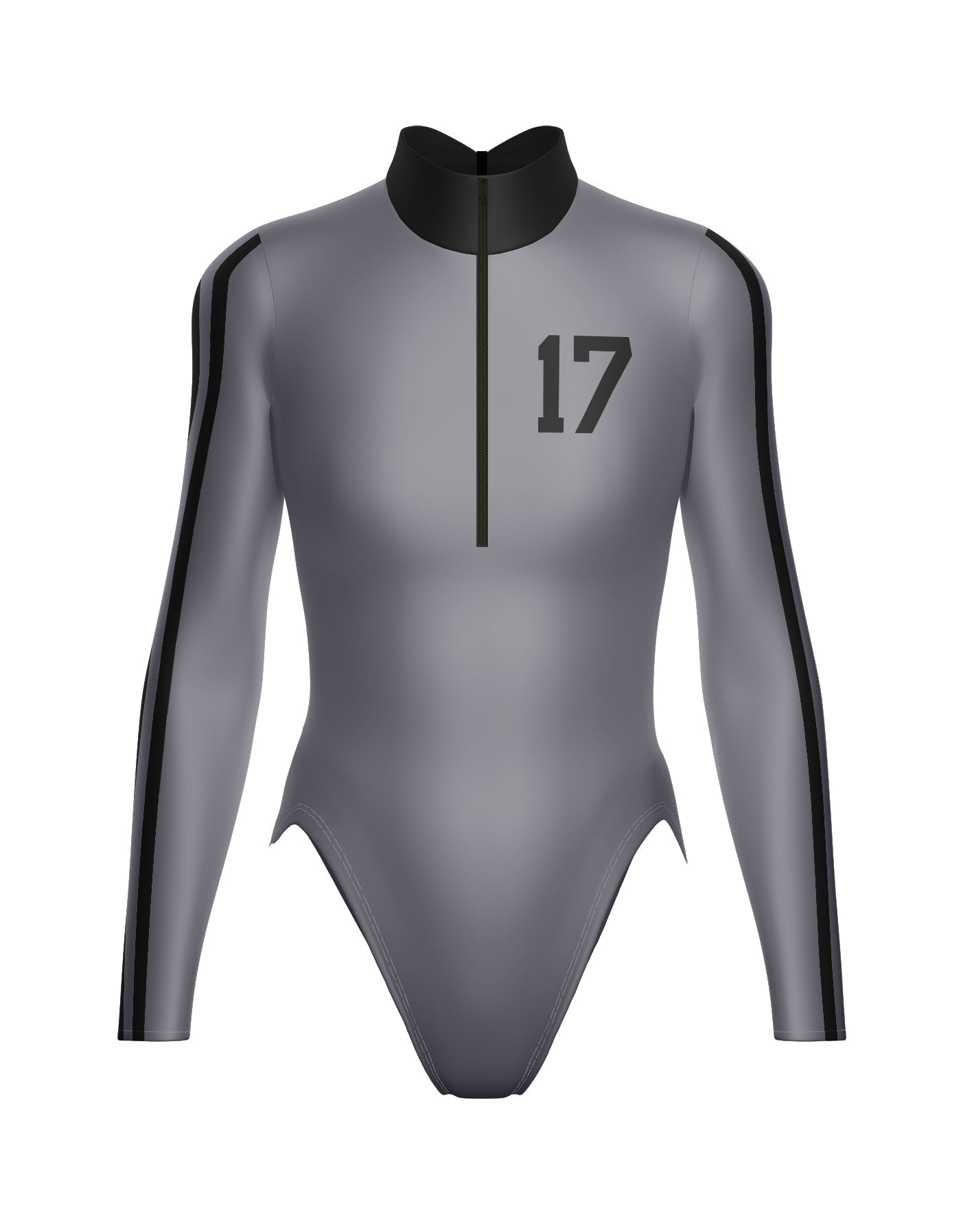Varsity LS TNeck Zipper Front Leotard High Cut Leg