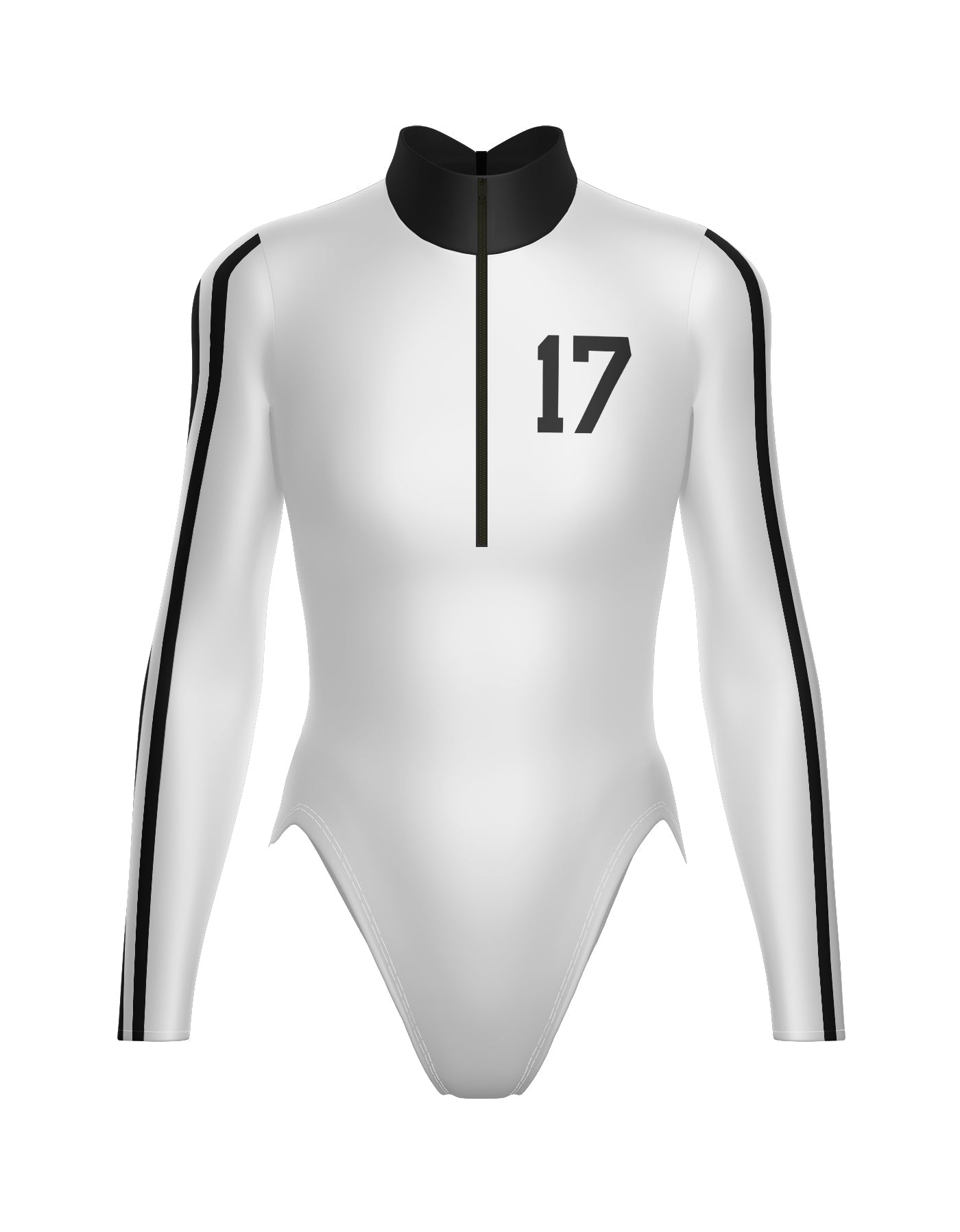 Varsity LS TNeck Zipper Front Leotard High Cut Leg