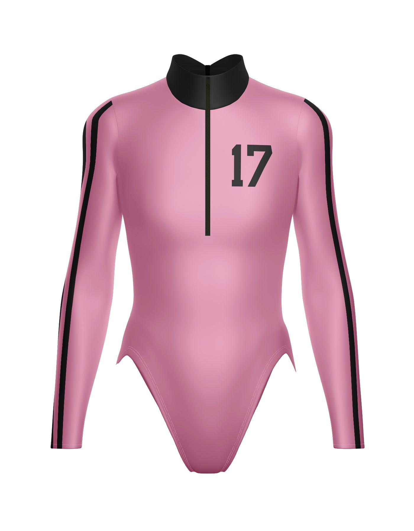 Varsity LS TNeck Zipper Front Leotard High Cut Leg