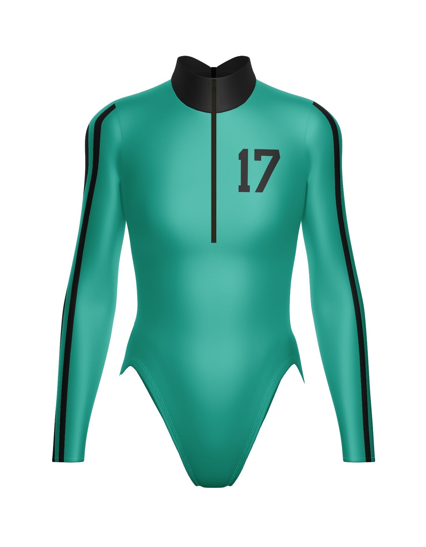 Varsity LS TNeck Zipper Front Leotard High Cut Leg